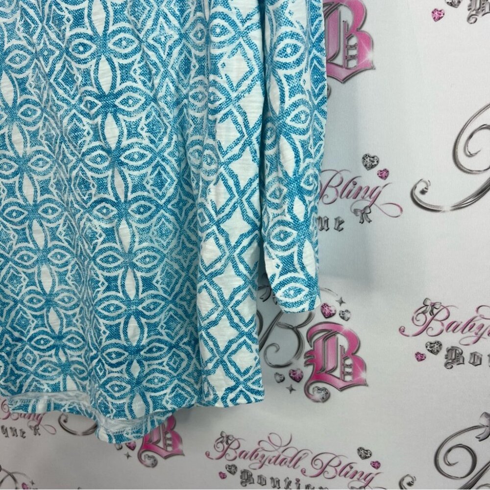 Chico's top long sleeve blue white Teal Geometric Women's Blouse - Picture 3 of 8